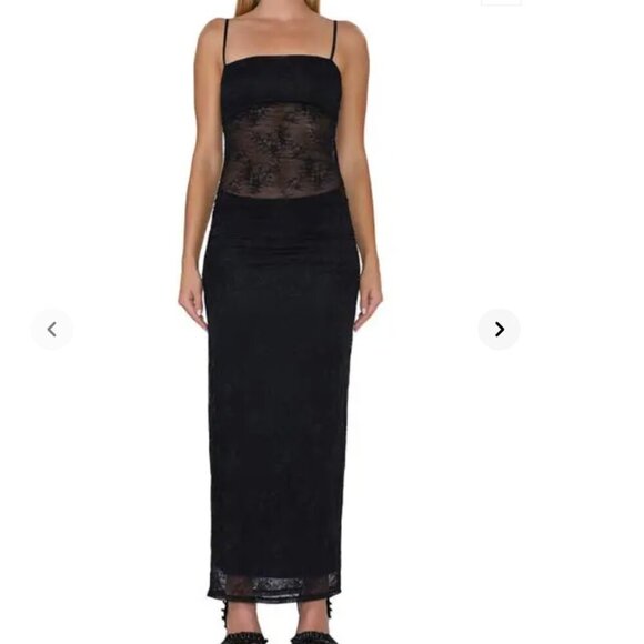 AFRM Jennan Square Neck Ruched Floral Lace Maxi Dress - Picture 1 of 7